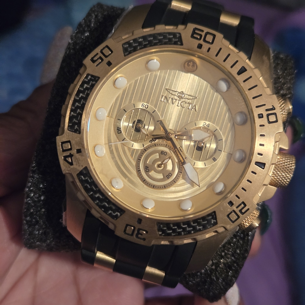 Invicta Luxurious Gold and Black Chronograph Watch